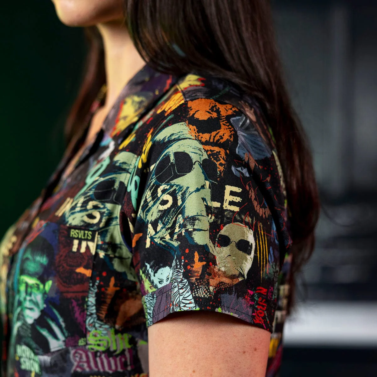 Universal Monsters "Street Art Scare-athon" – Women's KUNUFLEX Short Sleeve Shirt - Image 5